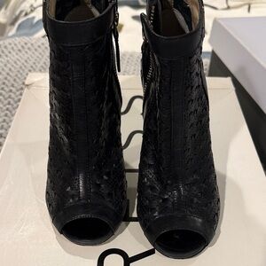 Reiss Black Textured Peep-Toe Ankle Boots